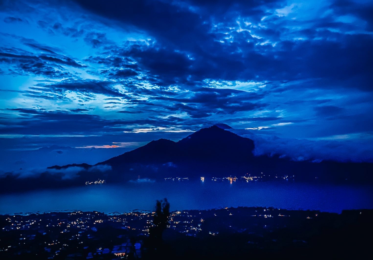 mount batur with clouds just before sunrise